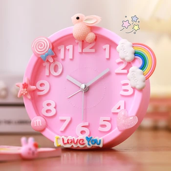 Сладък cartoony Малък будилник за детска стая, специални розови часове за сън, настолни часовници с изключване на звука, настолни часовници за студенти