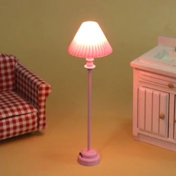 Миниатюрен Куклена къща 1:12, розова led лампа, под лампа, таблица лампа, модел мебели, аксесоари за кукла къща, начало декор, играчки за деца