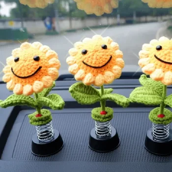 Креативна декорация, вытканные ръчно фигурки на слънчогледи, които наподобяват аксесоари за интериора на колата, декоративни аксесоари