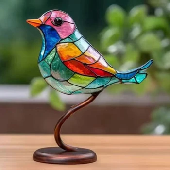 Настолно украшение с витражными птици в бранша, двустранни цветни декорации с птици, E