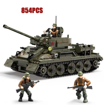 Съветският Съюз Среден Танк T34/85 Batisbrick Mega Build Block Фигурка на Героя Световна война Ww2 Военен Автомобил Тухлена Играчка