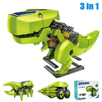Комплект за създаване на робот-динозавър 3 В 1, Направи си САМ, Динозаври, Робот на слънчевата енергия, Забавни играчки, Фигурки и миниатюри