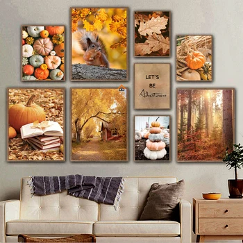 Есенна тиква, Горски листа, Инфинити плакат, Декоративни картини с протеини, стенни картини върху платно, Естетичен Интериор дневна