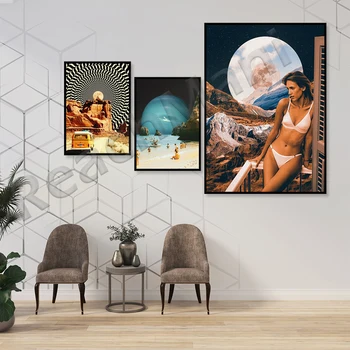 Пътен плакат, Постер Космическа момичета, висококачествен печат, начало декор, стенно изкуство, модерен плакат, на стената на галерията, художествена печат