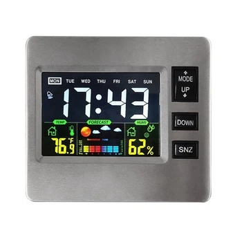 1 бр. Многофункционални Метео часовник с цветен екран, цифров часовник с аларма, Snooze будилник С LCD дисплей, време, температура,