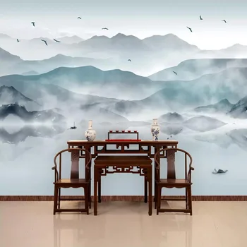 Потребителски 3D стенописи В китайски стил Абстрактна Пейзаж живопис туш Артистични Тапети за хола Фон за кабинет Стенен Декор за дома
