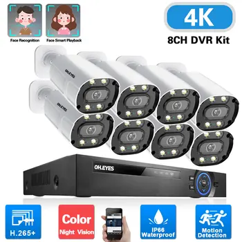 Система от камери 4K Ultra HD AHD H. 265 Комплект Видеорегистратора ВИДЕОНАБЛЮДЕНИЕ 8CH 8MP Пълноцветен Камера за Нощно Виждане Комплект Система за видеонаблюдение