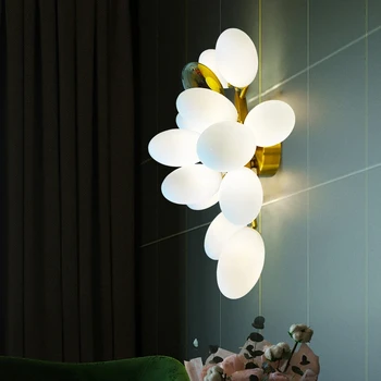 Лесен луксозен стенен лампа за дневна, бяла нефритови стъклена топка, фонова стена, декорация на коридора в постмодерния стил, нощна лампа за спални
