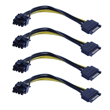 20 БРОЯ Нови 15-пинов SATA до 8-номера за контакт (6 + 2) кабел за захранване PCI-E 20 см Кабел SATA от 15-за контакт на до 8-контактна кабел Тел 18AWG