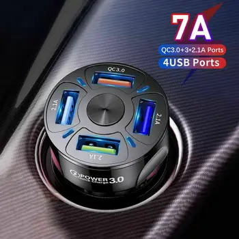 Разклонител Запалка 4 порта USB Зарядно за Кола, Аксесоари за зареждане на дисплея Адаптер Fast LED 3.0 QC Дърва Car Car G9W2