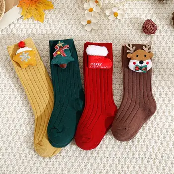 Коледни Детски Чорапи с мультяшными Животни, висококачествени топли Меки памучни Чорапи, монофонични хлопчатобумажный чорап със средна тръба