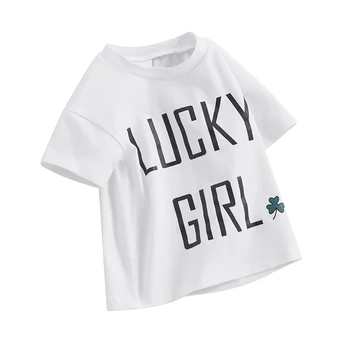 Тениска за деца с къс ръкав, за малки деца, за момчета и момичета, Летен топ с трилистником, скъпа дрехите на Свети Патрик