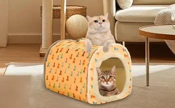 Легло-палатка за котки, устойчиви на хлъзгане, Ултра Леки, с голям капацитет, куполна легло за кучета, Полузакрытая пещера за домашни любимци С подвижна възглавница, Къщичка за домашни любимци