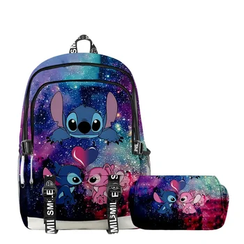 Комплект от 2 теми MINISO Disney3D, новата училищна чанта с принтом, раница на рамо, двупластова чанта за писалки, най-добрият подарък за деца, спортна раница