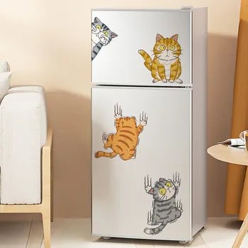 Стикери с анимационни коте за украса на хладилник и климатик в хола, в спалнята - Самозалепващи стикери за стена