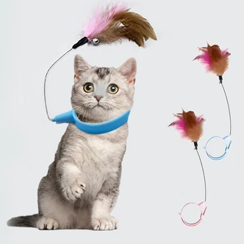 Интерактивни играчки за котки, Забавна пръчка-закачка от пера с камбана, нашийник на домашен любимец, пръчка-закачка за коте, образователни играчки за котки, аксесоари