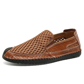 Мъжки обувки Лятна дишаща градинска обувки с голяма решетка за разходки, Ежедневни мъжки обувки, леки и меки мъжки лоферы, Големи размери 38-47