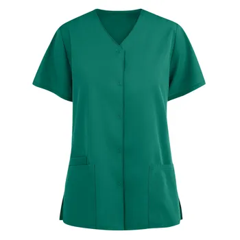 Больничная униформи на медицински сестри С къс ръкав Doctor Soild, Имат униформи на служителите на болницата, Летни ризи, Секси обикновен анцуг с V-образно деколте