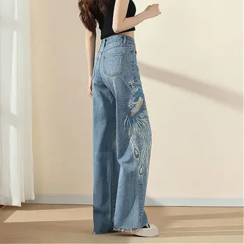 Дамски дънки с прави штанинами, панталони с бродерия, дънкови летни основи в корейски стил Gyaru