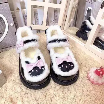 Зимни обувки в стил Лолита, дамски обувки за момичета и юноши, обувки на платформа с мека кашемировой вътрешна подплата, обувки за cosplay Kawaii, топло обувки в стил Лолита.