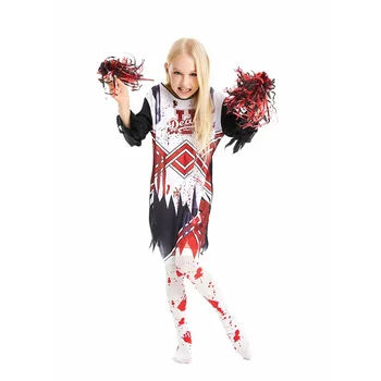 Детски костюми за парти на Хелоуин за момичета Ужасно рокля за Чирлидинга със зомбита Чорапи с кървав отпечатък от ръката на Cosplay Маскарадное рокля S-L