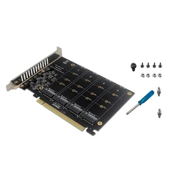 4-Дисков NVME RAID, PCI-E X16 Dapter Card Array Поддръжка на карти за разширяване на протокол M. 2 NVME SSD M. 2 PCI-E Обзавеждане