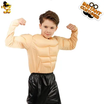 Мускулест мъжки t-shirt за ролеви игри, изкуствени гърди и изкуствени мускули, смешно мускулна тениска за момченце, детски дрехи