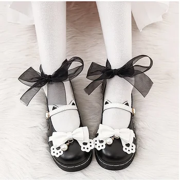 Сладка обувки на Boika за деца от 2021 г. нови есенни обувки Lolita с лък върху плоска подметка, униформи JK, сладки обувки Mary Jane, обувки за момичета