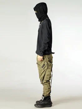 Мъжки ежедневни облекла Wasteland в авангарден стил с няколко торби за пране във вода, плътно прилепнали панталони цвят пушечно ядрото, мъжки ежедневни панталони