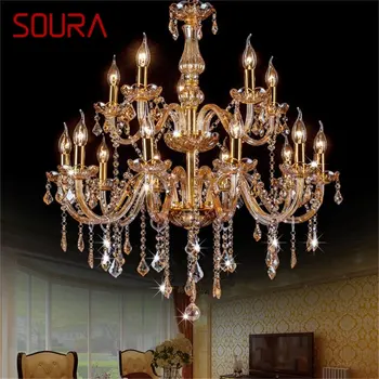 Полилей в европейски стил SOURA, led кристални подвесная свещ, кехлибар, осветителни тела за дома, хотелско зала