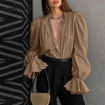 Модерен яка-часова, обикновена универсални капаци, Есенен дамски однобортная блуза-плетена вълнена жилетка, френска жаккардовая риза с везикулозната ръкави.