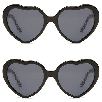 2X Очила с световыми ефекти във формата на сърце, слънчеви очила за жени, момичета, детски партита, клубни слънчеви очила, подаръци за влюбени 