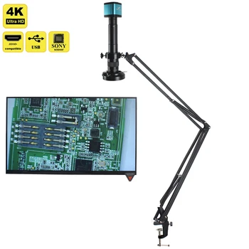 48MP 4K, HDMI USB Видео Цифров микроскоп, Камера 300X C за Монтиране на обектива Конзола поставка Ремонт Запояване Получаване на цифрови изображения