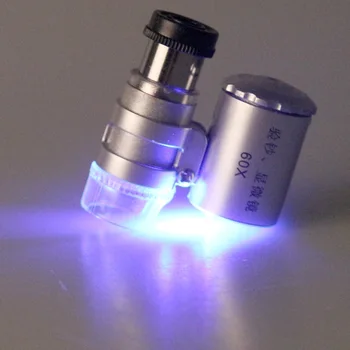 Нов мини на 60-кратно микроскоп с Led бижутерия лупа UV Детектор на валута Преносима лупа Лупа на окото с led подсветка