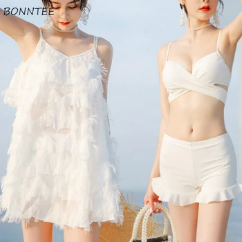Комплект бикини Женски 2020 Модерен Летен Монофонични Сладка ретро отделни бански на спагети презрамки Студентски Ulzzang Секси плажни дрехи