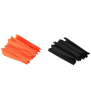 НОВОСТ-100ШТ остриета за стрели с 4-инчов пластмасови пера за стрели от лък със собствените си ръце (черно и оранжево)