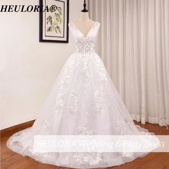 HEULORIA елегантно бельо сватбена рокля с лъскава пола и пайети Сватбена рокля на принцеса с V образно деколте Robe De Mariee Булчинската рокля на булката