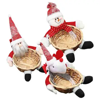 Коледна кошница за бонбони, декоративен бамбук тава за продукти ръчна изработка, Дядо Коледа, Снежен човек, Лосове, контейнер за съхранение на празнични закуски