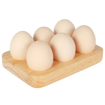 Тава за яйца Дървен държач за яйца 6 Дупки Поставка за яйца-органайзер Компактен чиния за яйца Домакински аксесоари за съхранение на яйца в кухнята