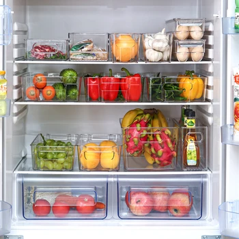 Органайзер за хладилник с Прозрачна пластмасова кутия за съхранение на плодове и зеленчуци с разделители, инструмент за съхранение във фризер и с възможност за стифиране