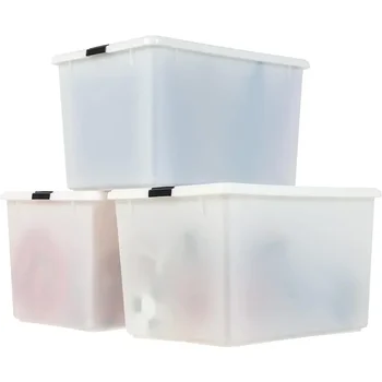 IRIS САЩ 132 литра / 36 литра. Штабелируемые пластмасови контейнери за съхранение с капак и се залепва, 3 опаковки - перла, Контейнери с капаци