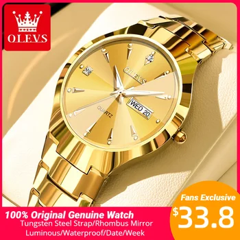 Оригинален кварцов часовник OLEVS за мъже, огледало във формата на диамант, каишка от вольфрамовой стомана, светещи водоустойчив ръчен часовник, мъжки часовник с дата