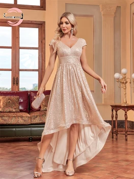 Fannonnaf нарушения на сърдечния сватбена рокля за гостите с шампанско трапецовидна форма, рокля за бала в пода с пайети, жена в елегантна вечерна рокля, секси тънката рокля
