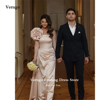 Verngo Дубай, Арабските вечерни рокли с дълъг ръкав на Сватбена Рокля за булката, руж, Розова рокля за бала, Сатенени рокли за дейности