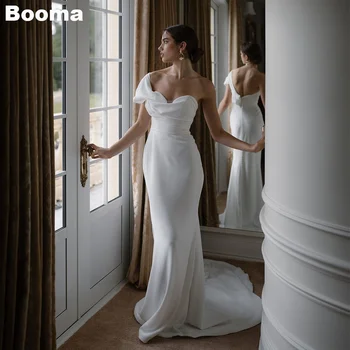 Booma, сватбени рокли на Русалка на едно рамо, струята на копчета, Вечерни рокли за жени, елегантни рокли за булки