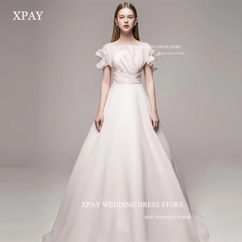 XPAY Елегантни булчински рокли от коприна, органза трапецовидна форма в Корейски стил, фотосесия, сватбена рокля с открити рамене, къдри на корсетной гърба, сватбени рокли по поръчка