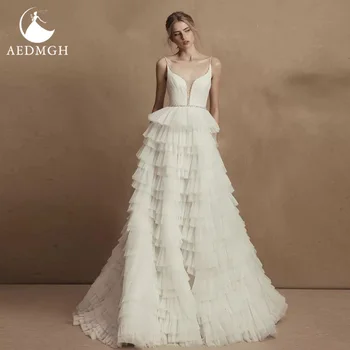 Aedmgh Сватбени рокли принцеса трапецовидна форма 2024 на тънки спагети презрамки Vestido De Новия, Расшитое мъниста, Диференцирани Класически Женствена рокля