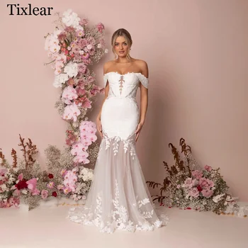 Елегантни сватбени рокли TIXLEAR За жени, елегантна русалка, Скъпа, с открити рамене, с ципове, апликации, Vestidos De Новия