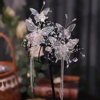 Корейски сватбена прическа, кристален шнола за коса, коса-пеперуда, парна баня шнола, основното сватбена рокля, сватбена снимка, аксесоари haair