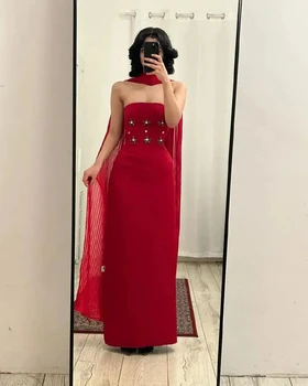 Елегантни червени вечерни рокли за жени, дълга рокля за бала с кристали, расшитое мъниста, с цепка, тържествено рокля за сватбеното парти, направено по поръчка 2024